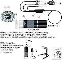 Vista 6 de Ninyoon Cámara de microscopio digital Full HD 1080P USB para iPhone iPad Android PC, 50-1000X microscopio portátil de alta definición con luz