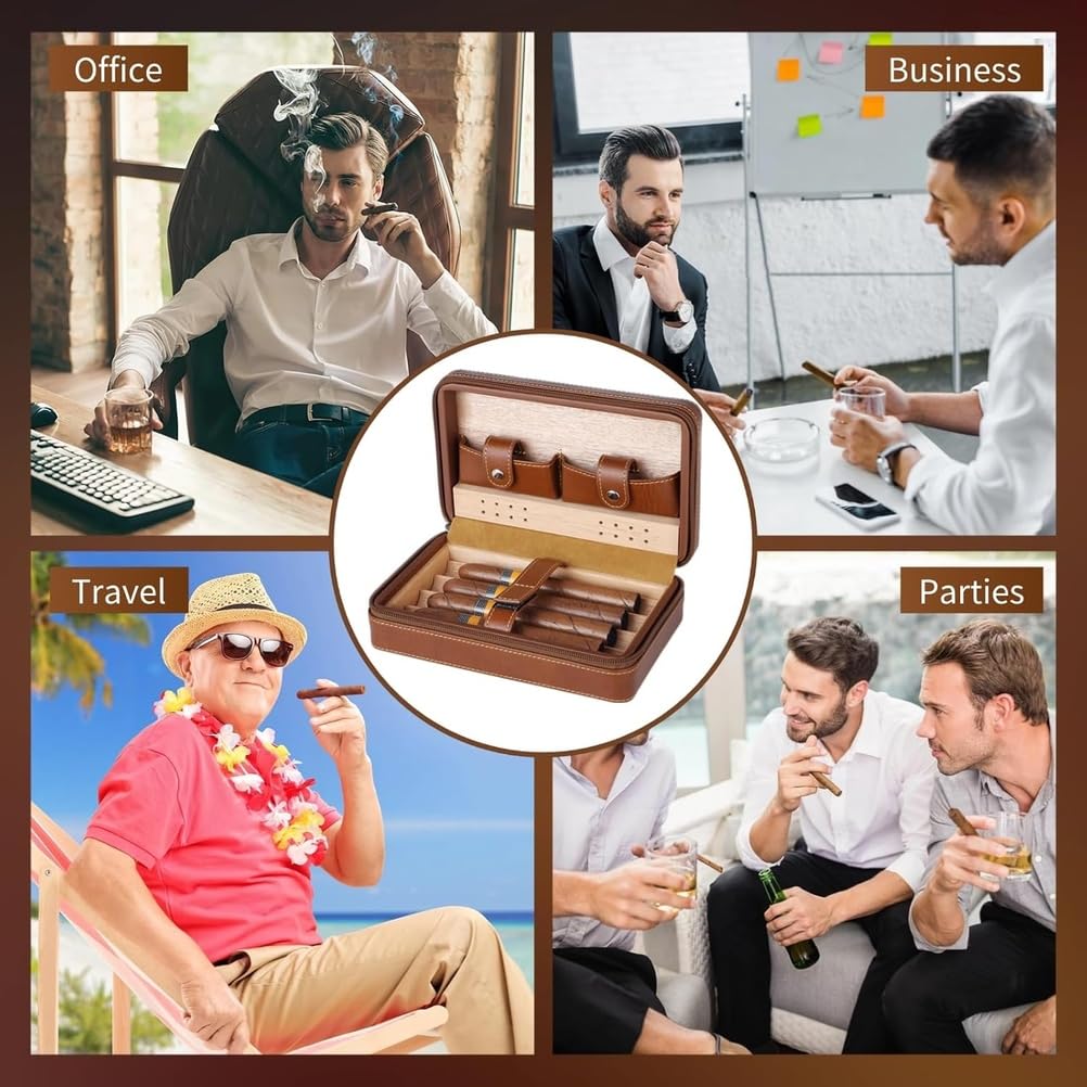 Custodia portatile per sigari in pelle con cerniera e rivestimento in legno di cedro – Contiene fino a 4 sigari – Regalo di lusso per compleanno o festività per padre, marito, uomini