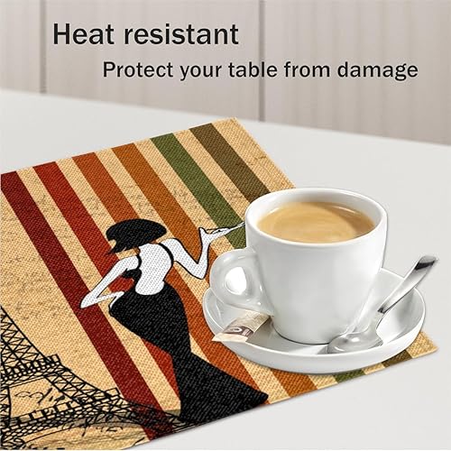 Miniatura 5 de Classic Paris Pattern Placemats Set of 4 Table Mats Washable Placemat Waterproof Place Mats for Party Home Dining Table Decor 18x12 in