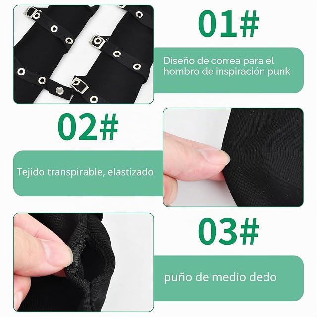 Foto 3 de 7 de Wisebom 1 Pcs Guantes Punk Góticos Sin Dedos de Moda