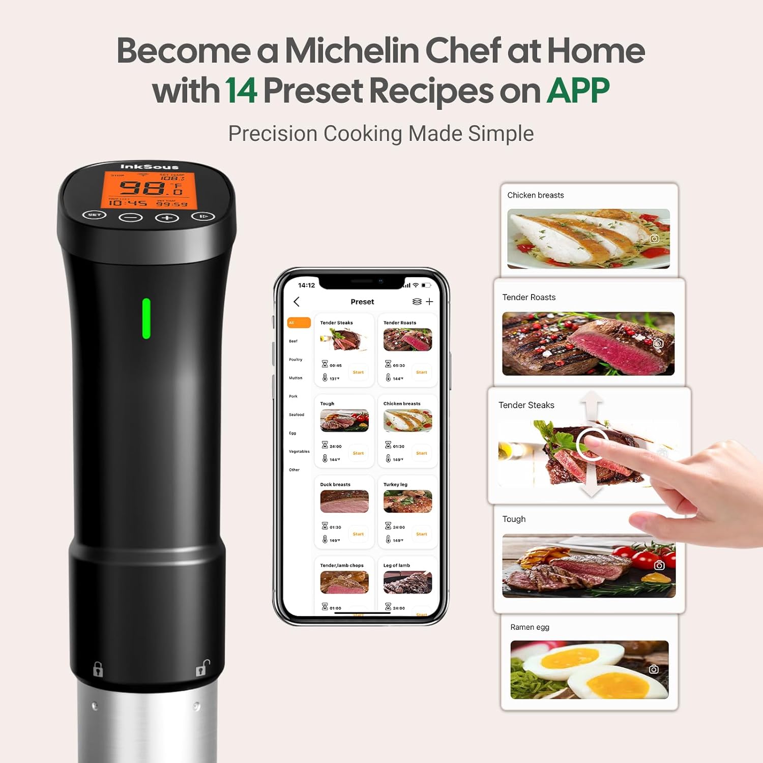 WIFI 2.4G Sous Vide Cooker 1000W Immersion Circulator with APP 14 Recipes,Alarm,Calibration & Timer, 3D Water Fast Heating Ultra-Quiet Sous Vide Machine - Image 3
