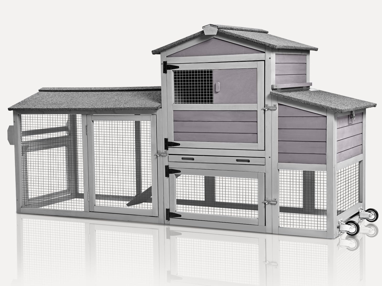 MEDEHOO Chicken Coop Expandable Large Chicken House for Outdoor with Wheels, Nesting Box, Leakproof Pull-on Tray and UV-Resistant Roof Panel