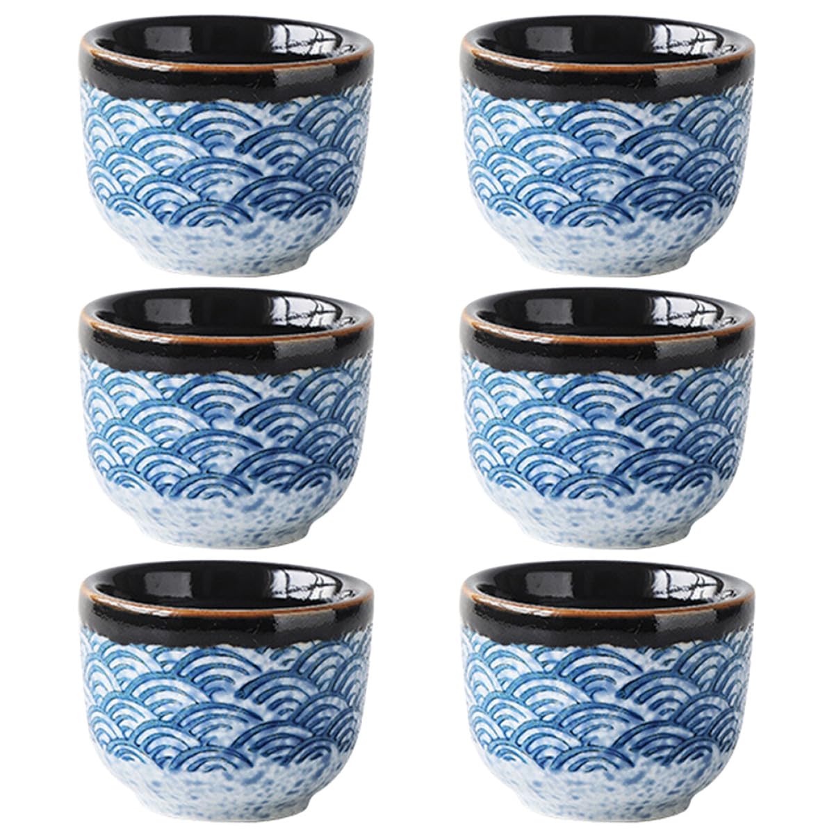 Juego de 6 Pequeñas Tazas de Té Japonesas de Cerámica Diseño Clásico y Multifuncional, Fáciles de Limpiar para Uso en Hogar y Oficina