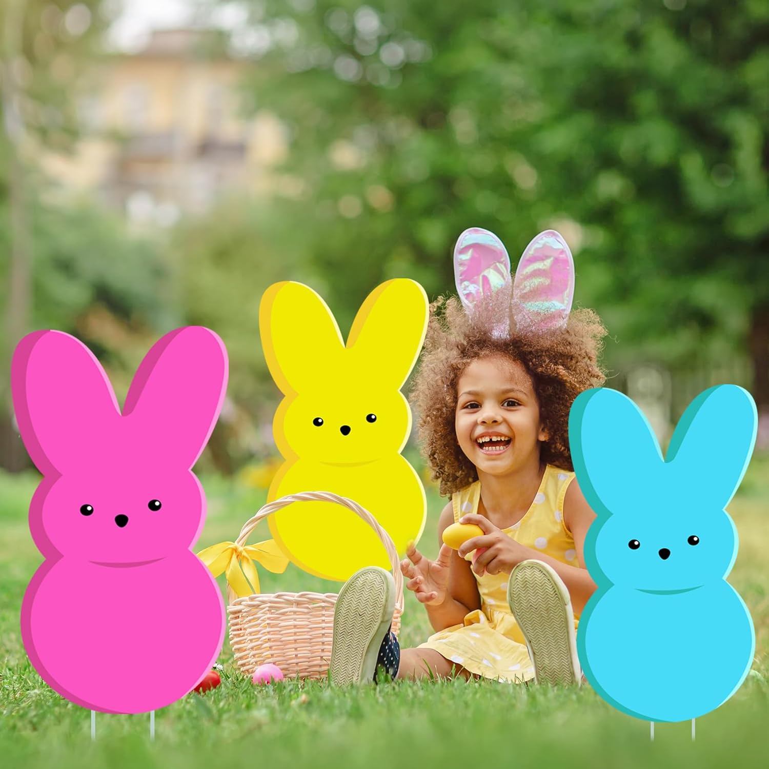 24in Bunny Yard Sign Stakes - Outdoor Lawn Decorations for Easter Party Supplies