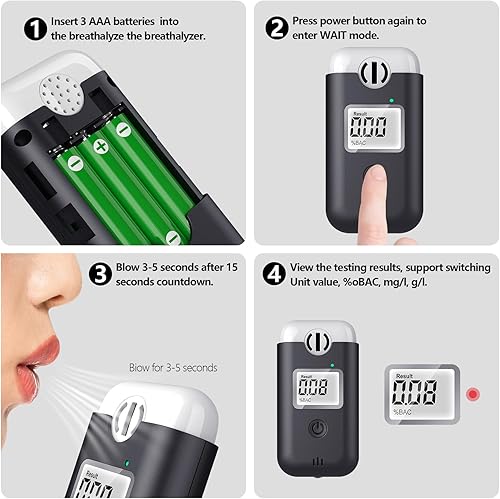 Miniatura 3 de Alcoholímetro  Precisión de grado profesional  Alcoholímetro personal portátil, soplado directo, sin necesidad de cambiar las boquillas. Pantalla