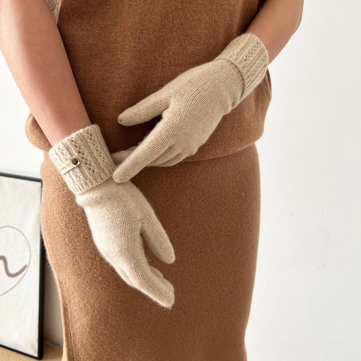Guanti Invernali Termici Da Donna In Cashmere - Foderati In Pile Con Motivo Fiocco Di Neve - Per Sci, Corsa, Attività Outdoor - 3