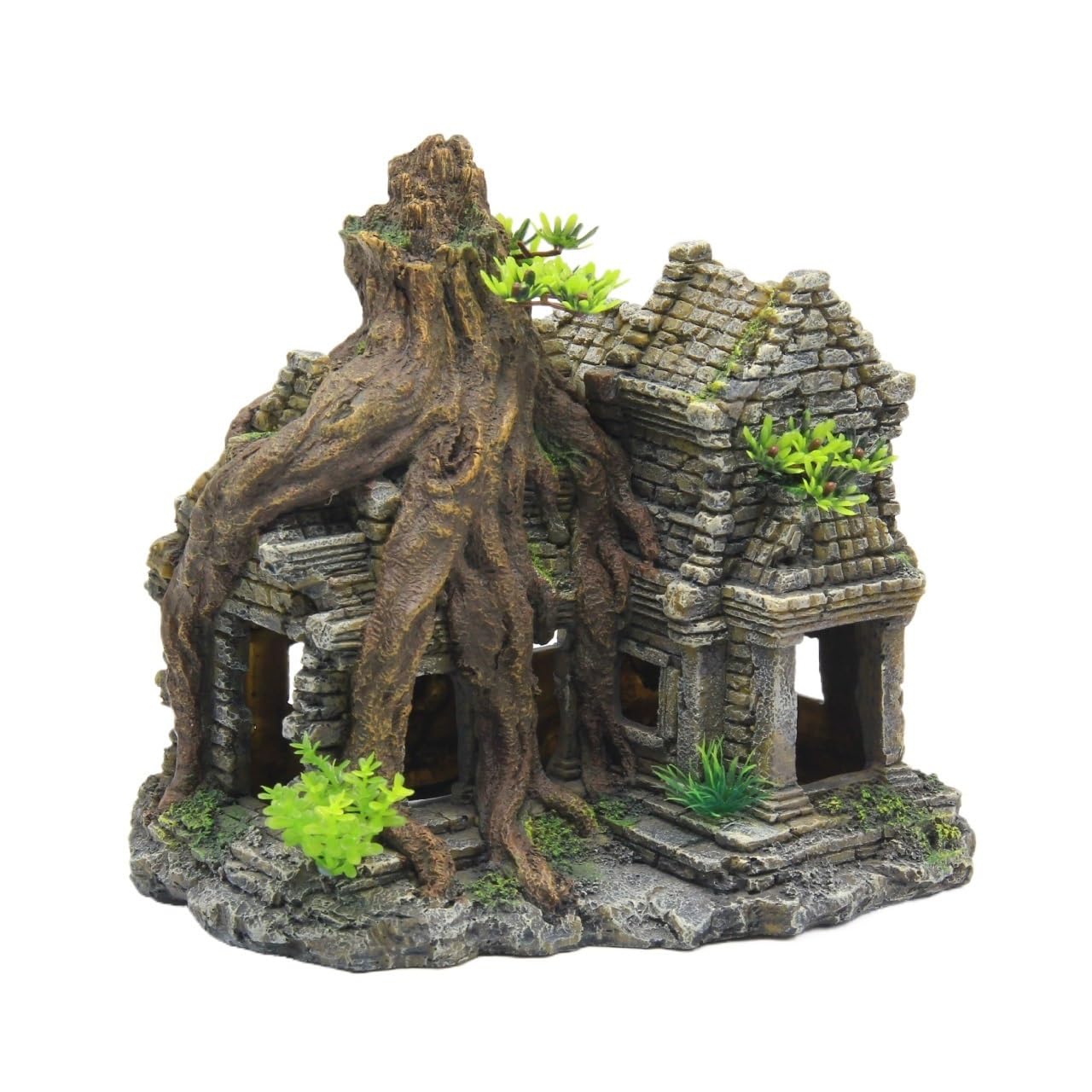 Wyvix Aquarium Caves and Hideouts, Realistic Fish Tank Rocks Ancient Temple Castle, Inert Reptile Hide Cave for Corner Decor, 23x19x23cm