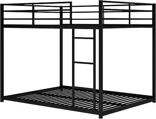 Miniatura 8 de HomJoones Litera de metal con escalera, litera baja de tamaño matrimonial sobre matrimonial, con rieles de protección de seguridad para niños y