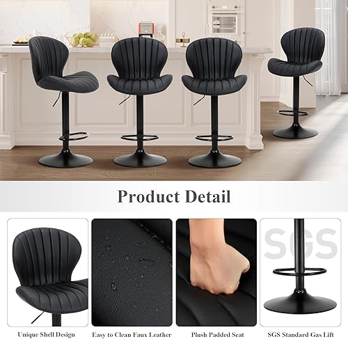 Miniatura 5 de COLAMY Juego de 1 taburetes de bar, sillas de bar giratorias modernas, taburetes tapizados de piel sintética ajustable, altura de mostrador con