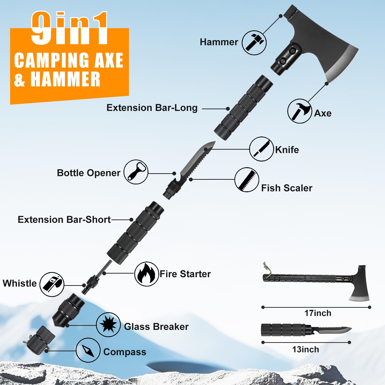 Kit de supervivencia, bolsa de 360 piezas con kit de primeros auxilios. Hacha de camping, pala de supervivencia, herramientas ideales para camping, senderismo