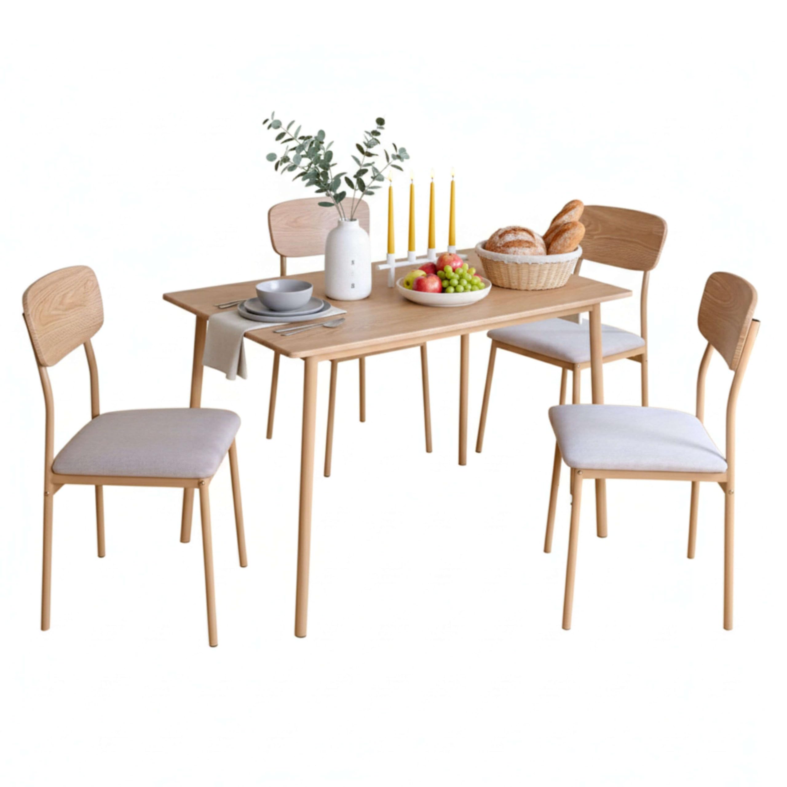 Miroytengo Mesa Fija y 4 Sillas Salón Comedor Vex Roble Claro y Champagne Madera 110x76x70 cm