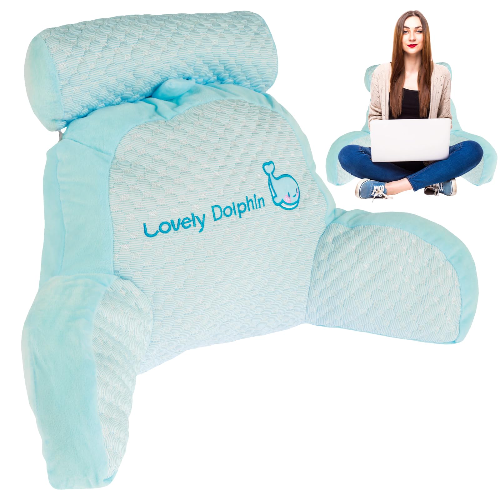Lulobtg Blue Reading Pillow Bed Rest Pillow Comfortable Cushion Detachable Backrest Soft Chair 60X45x20cm Cuddle Cushion Backrest Pillows For Sitting Sofa Watching Tv Gaming Relaxing(Blue)