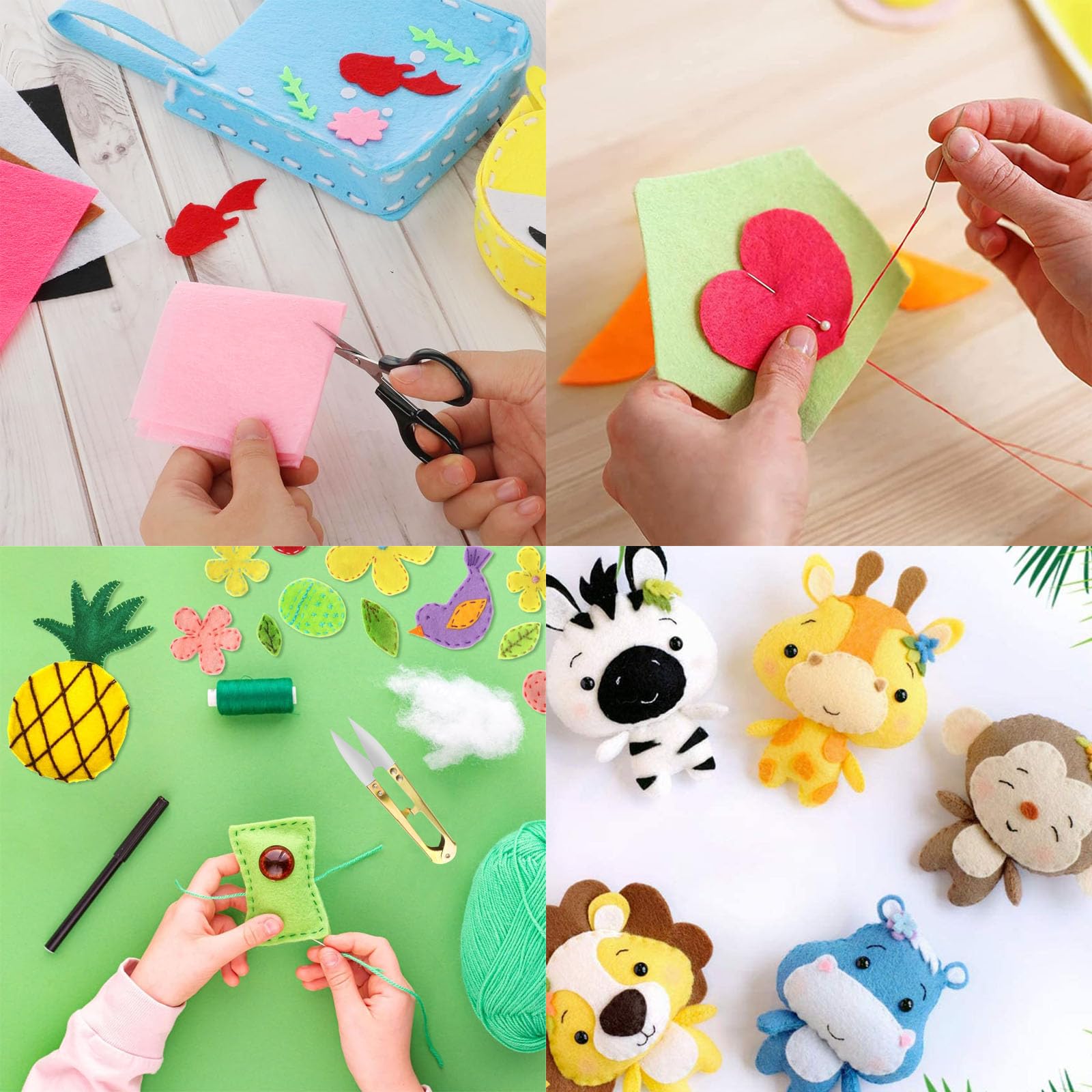 Jokureao Set Creativo Feltro Fai Da Te – 40 Colori Da 20x15 Cm, 68 Pezzi Con Accessori Cucito (Aghi, Fili, Occhi Mobili) – Regalo Per Bambini E Hobbisti