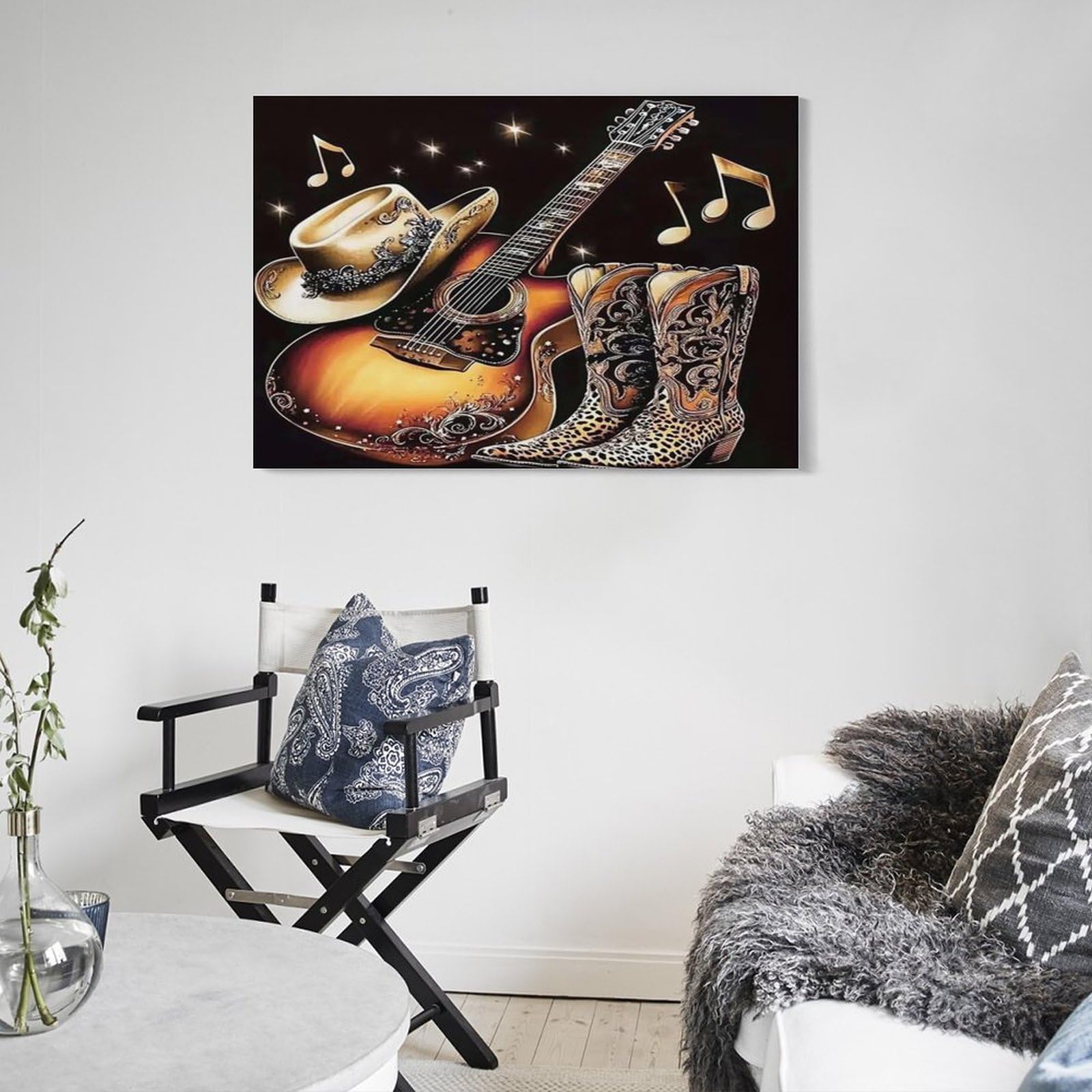 Country musica attrezzatura Pezzo Singolo Stivali da cappello da cowboy e chitarra Quadro Da Parete Arte Per La Decorazione Di Pareti Stile Contemporaneo Per Interni Moderni 20x30inch(50x75cm)
