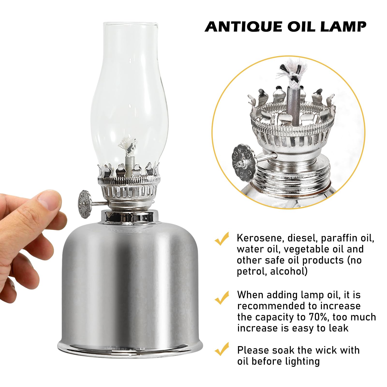 Lampe à Pétrole D'intérieur En Métal Et Verre Pour Intérieur