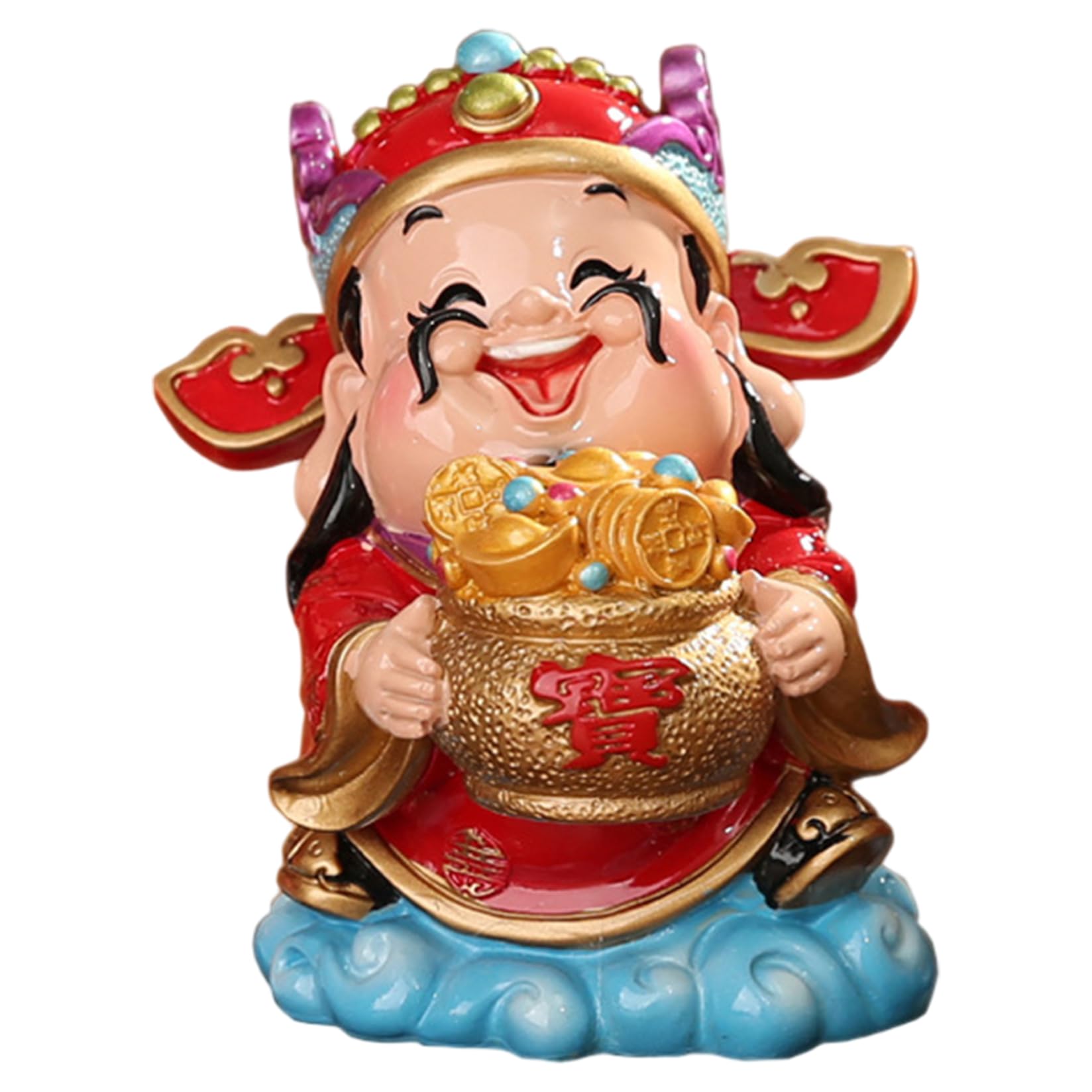 Striegro God of Wealth Statue, Feng Shui Decor for Home Office Desk, Chinese Figurine for Good Luck and Prosperity, Red Resin Decoration..