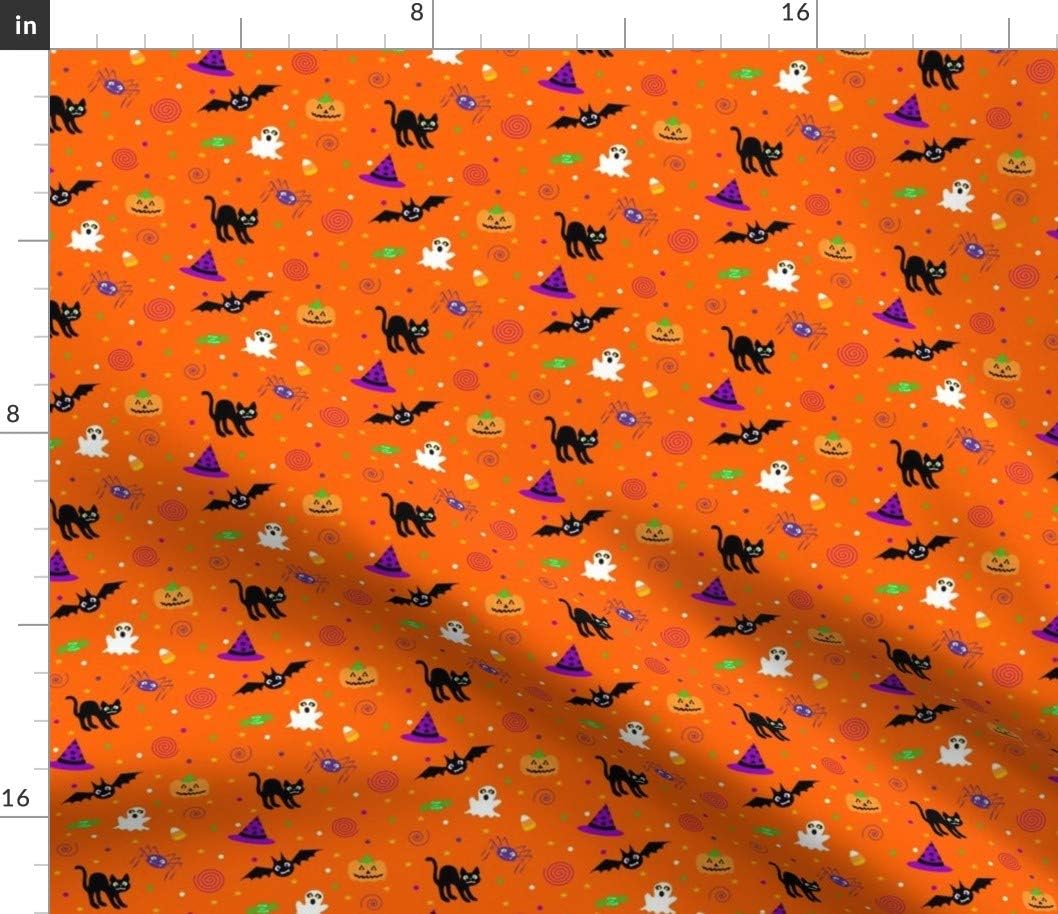 Spoonflower Fabric - Halloween Ditsy Print Black White Green Stars Purple Orange Circles Printed on Petal Signature Cotton Fabric by The Yard - Sewing Quilting Apparel Crafts Decor