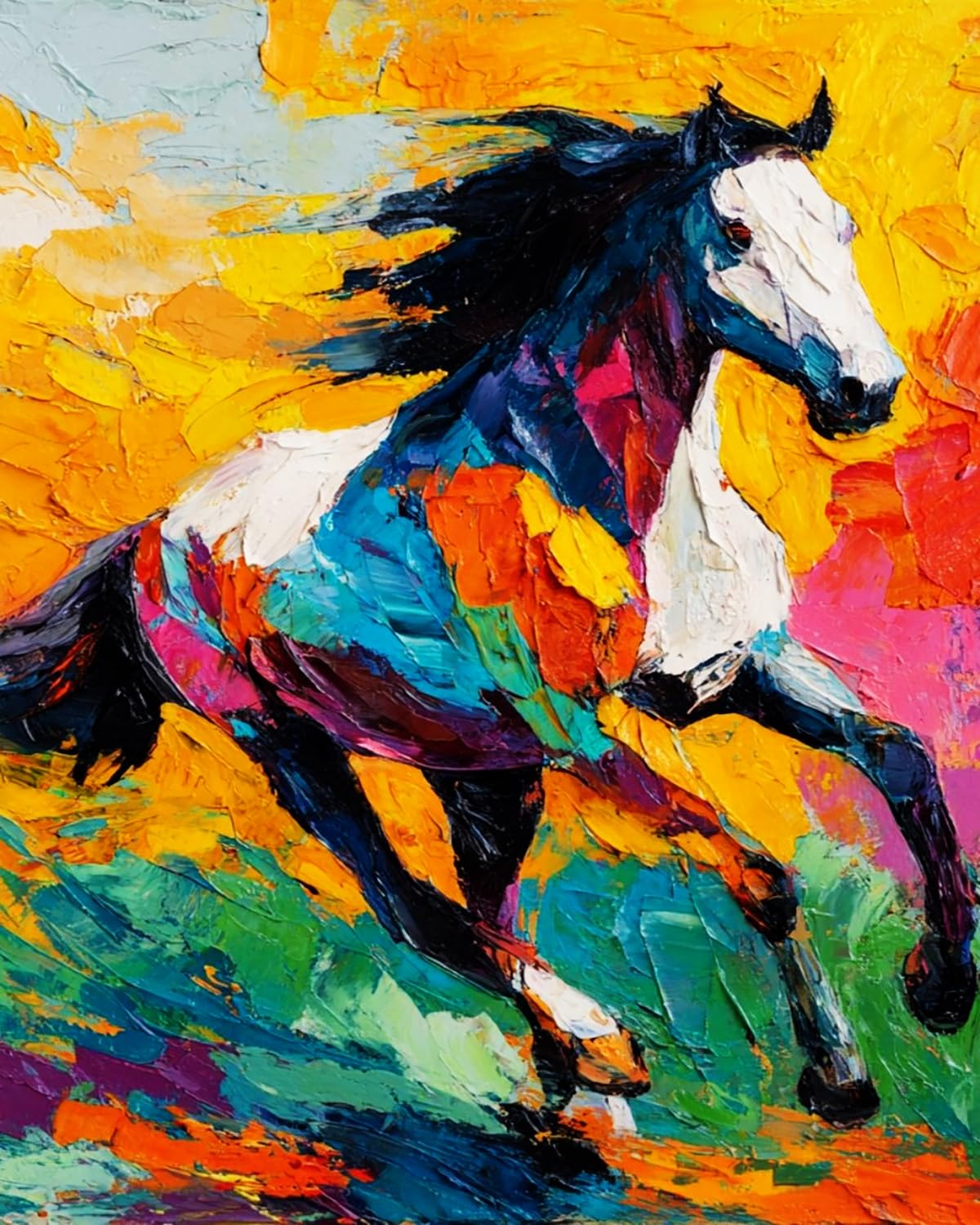 LIUBAISHI Paint by Numbers for Adults, Colourful Galloping Horse, 40x50 cm Acrylic Canvas Kit with Brushes and Paints