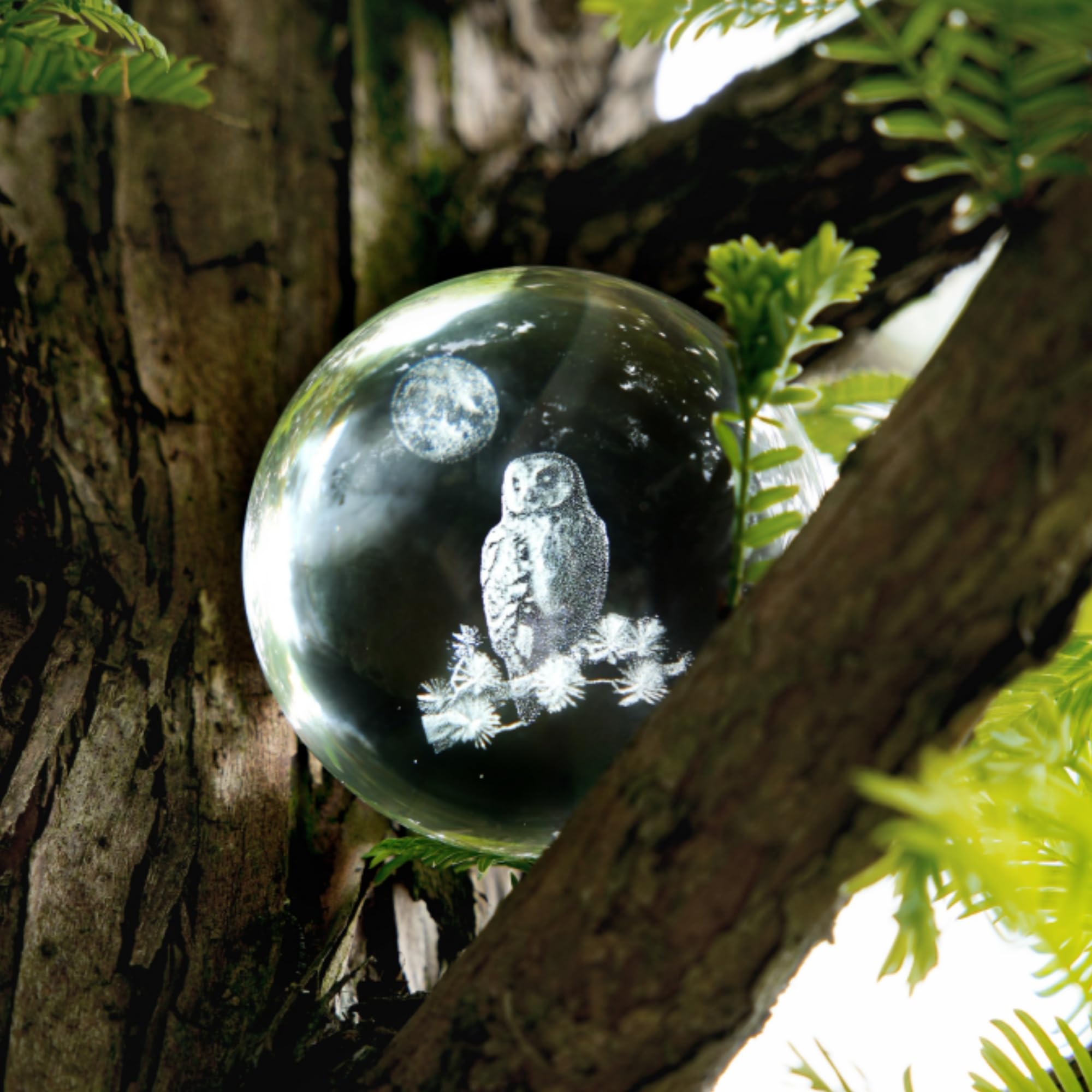 3D Eule Kristallkugel Mit Beleuchtung - Dekoratives Glas Ornament Auf Holzständer