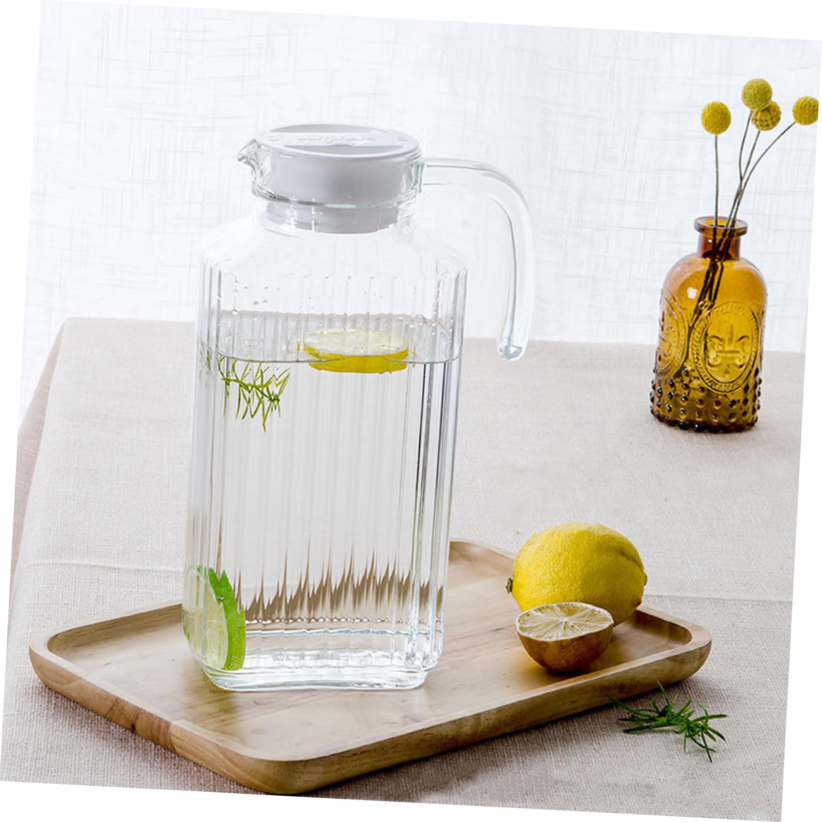 TOYANDONA Jarra de Agua de Vidrio Contenedor para Bebidas Frías y Jugos Diseño Elegante y Transparente para Hogar Oficina y Fiestas Material Seguro y Duradero