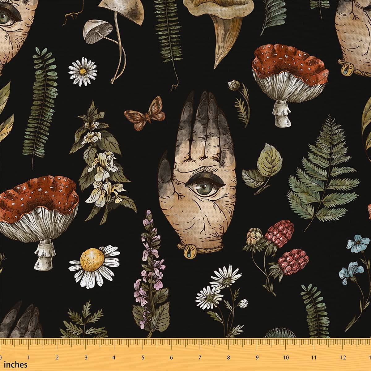 Richhome Multi 7 Mushroom Fabric By The Yard Boho Hand Exotic Eye Hippie Daisy Fabric For Kids Teens Adults Wild Outdoor Plants Western Jungle Style Fabric For Room Decor And Diy Upholstery 2 Yards