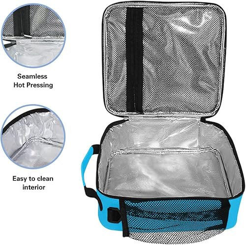 Miniatura 3 de Lonchera con nombre personalizado para niños, azul cielo profundo, enfriador, aislada, para niños y niñas, bolsa de almuerzo con correa para el