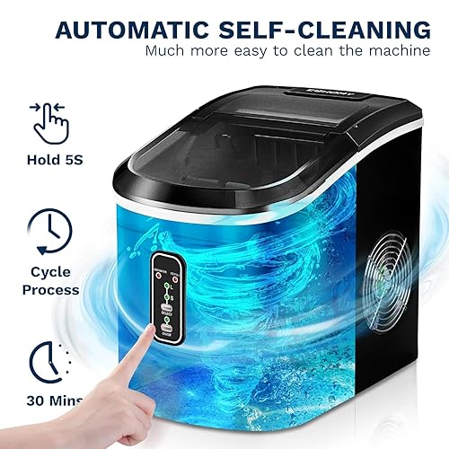 Miniatura 4 de EUHOMY Máquina para hacer hielo, 26 libras en 24 horas, 9 cubos listos en 6 minutos, máquina de hielo eléctrica autolimpiable compacta con cuchara