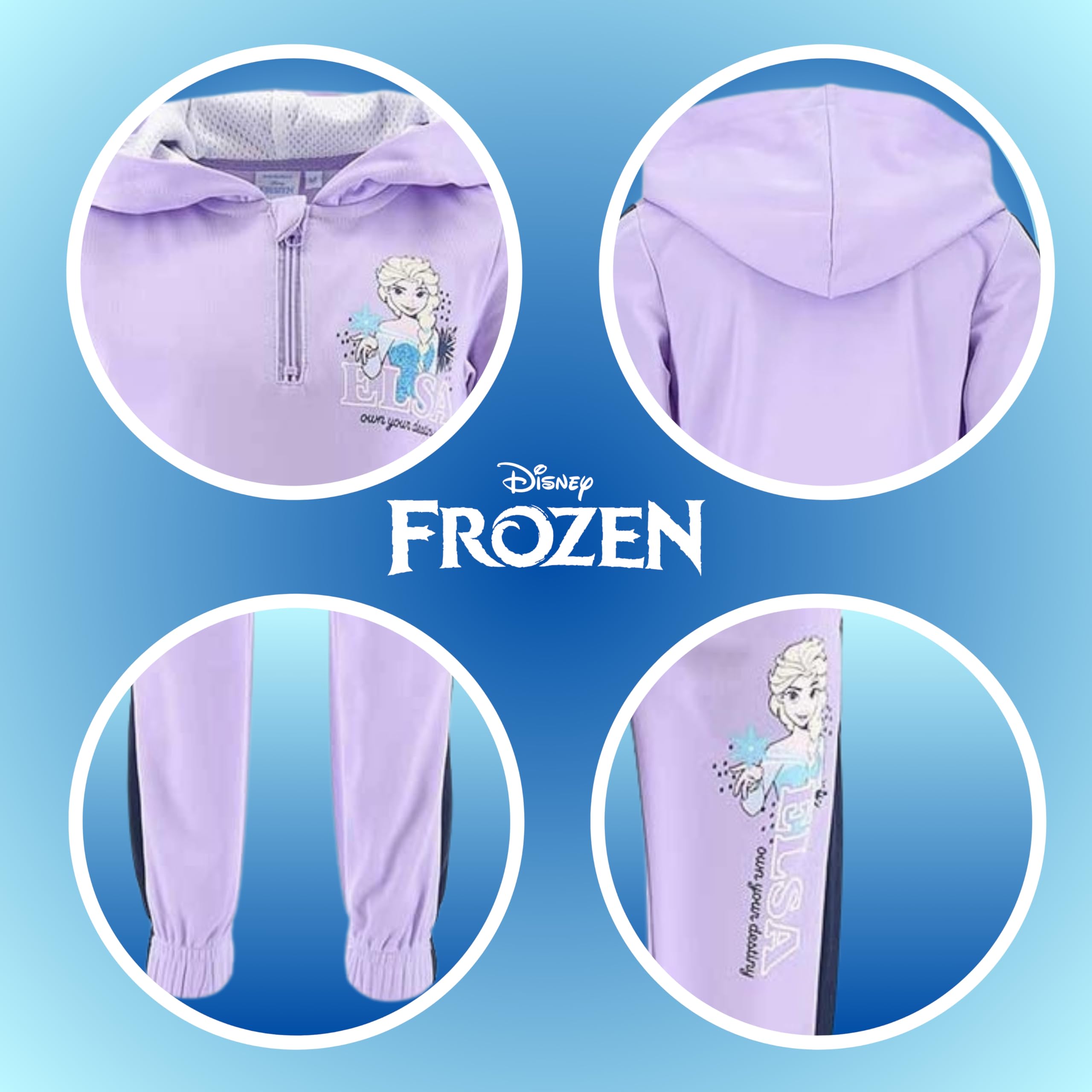 Disney Elsa Chandal para Niñas, Conjunto 2 Piezas para Niñas, Frozen Sudadera con Capucha y Pantalones, Traje Deportivo Morado, Tallas 3 a 8 Años (FR/ES, Edad, 5 años, Regular, Morado)
