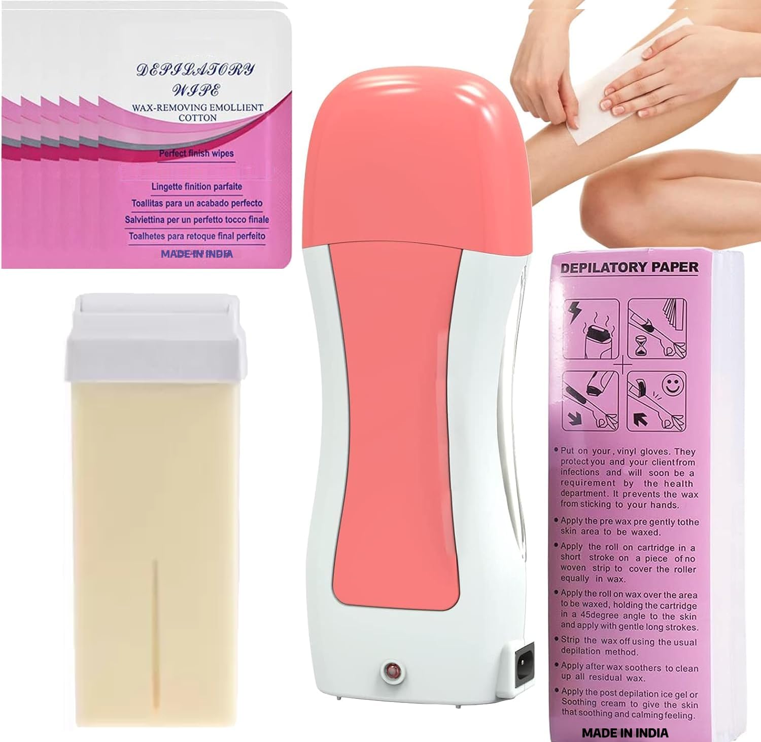 Roll on Wax Heater machine,Roller Wax Warmer Kit for Hair Removal | Professional Waxing Kit for Women | Includes Wax Heater, Refill Cartridges & Wax Strips | Salon & Home Use Waxing Combo (Roll on heater)-image-35