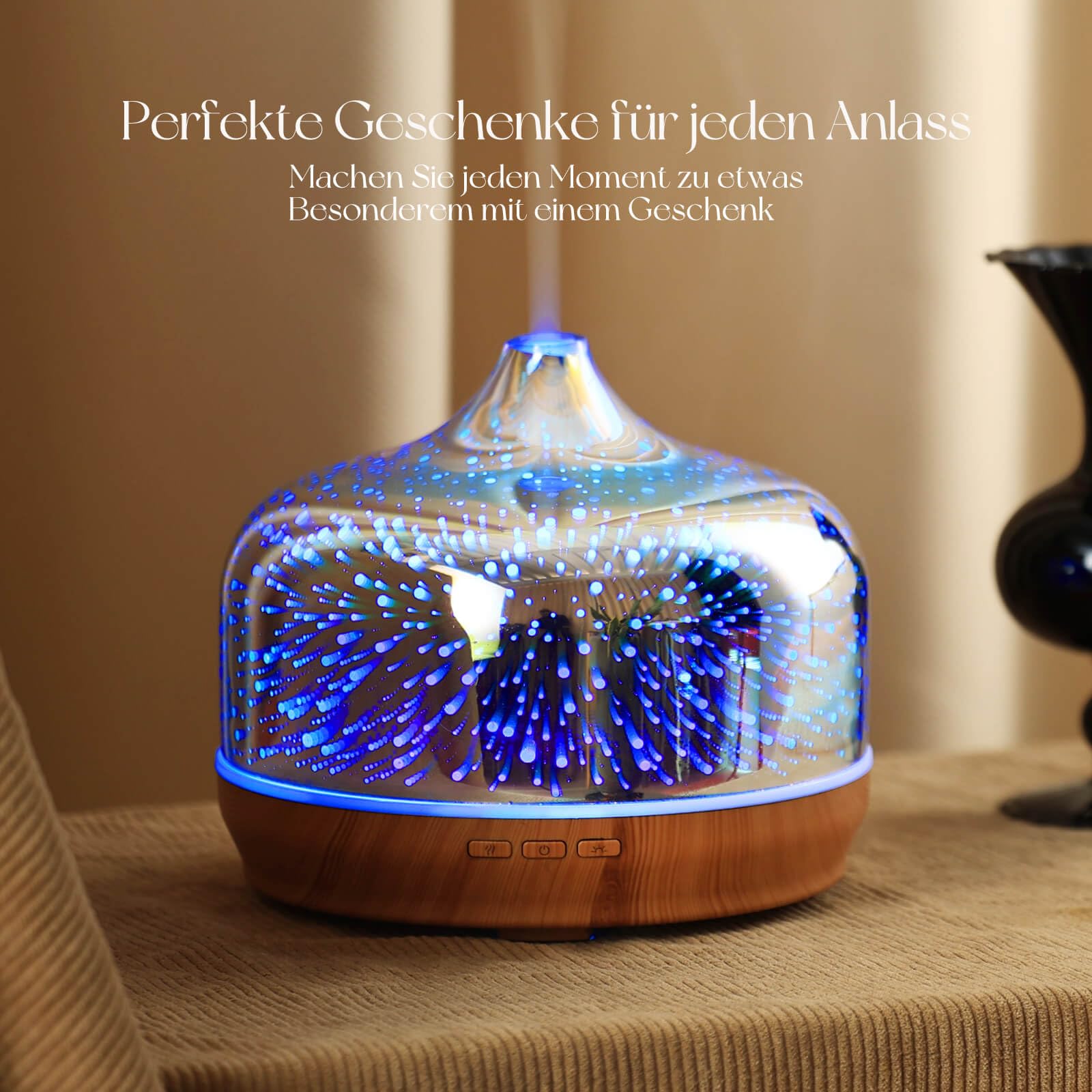 Porseme Verre diffuseur d'arômes 500ml, diffuseur pour huiles essentielles, Grand humidificateur, Brume fraîche ultrasonique, 7 changements de Couleur, Dure 15 à 21 Heures pour Appartement(Silver)
