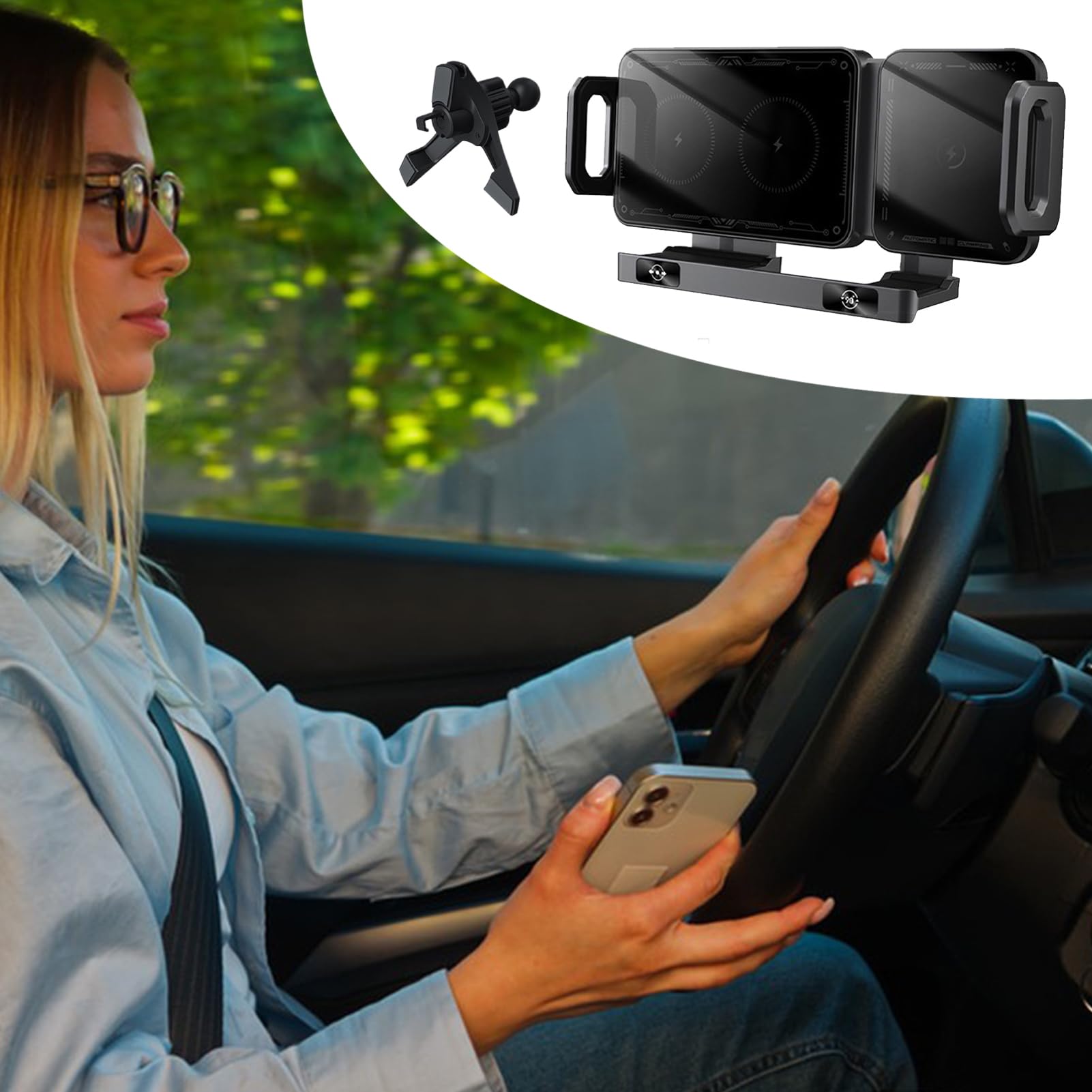 Caricabatterie Auto Wireless Per Cellulari 15W Ricarica Rapida Supporto | Supporto Auto Per Telefono Con Bloccaggio Automatico Per Uso Quotidiano Controllo Musica Video Assistenza Parc