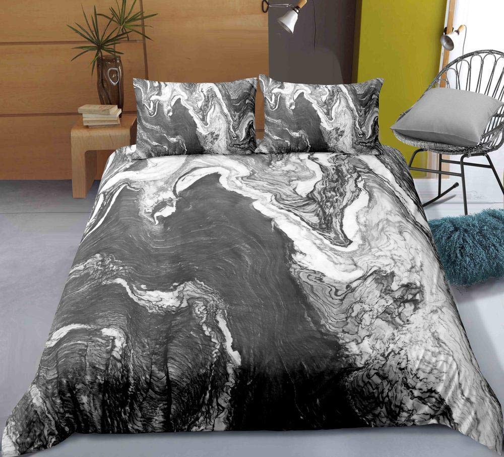QWFDAQbedding seKing：95 inch x 86.7 inch duvet cover sets, Black and white abstract marble pattern Duvet Cover Set Double, 3 Piece Print Bedding Set Print Duvet Set.1 Quilt Cover with 2 Pillowcases