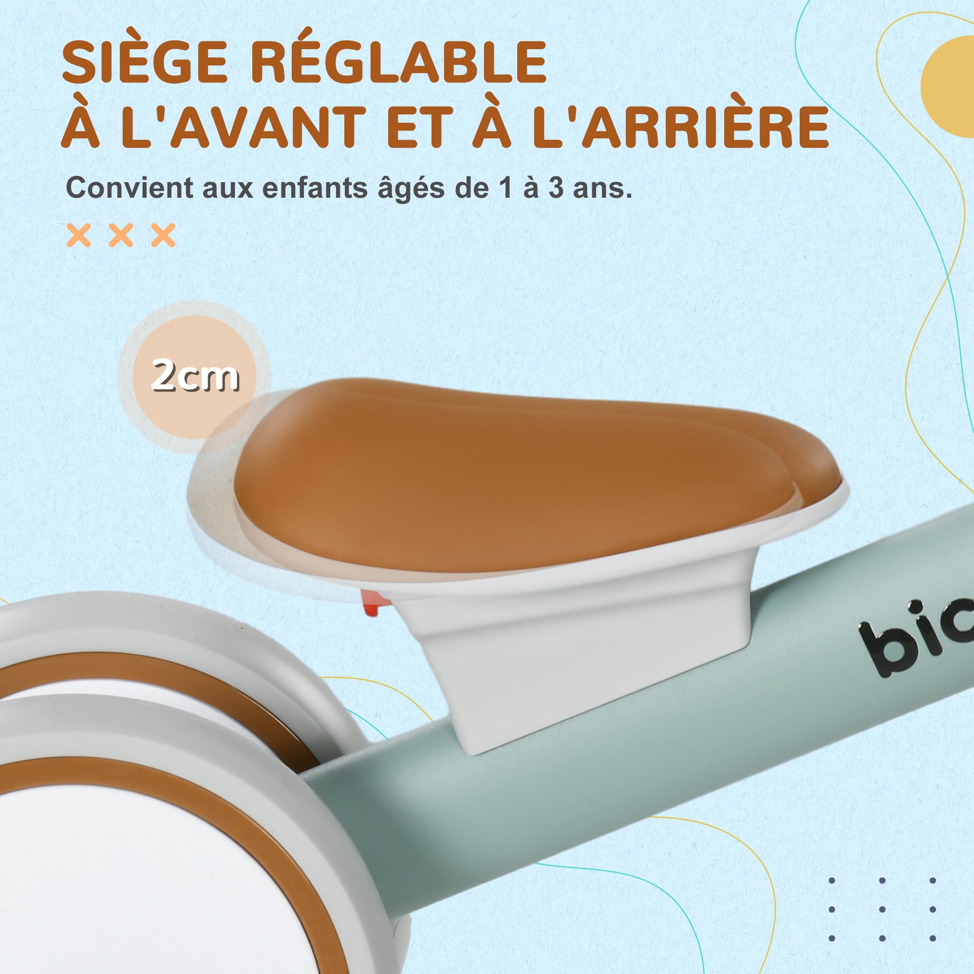 AIYAPLAY Draisienne bicicletta Bambino 4 Ruote Sella regolabile, manubrio ergonomico Lega alu. PP Grigio marrone verde, bambino da 1 a 3 anni