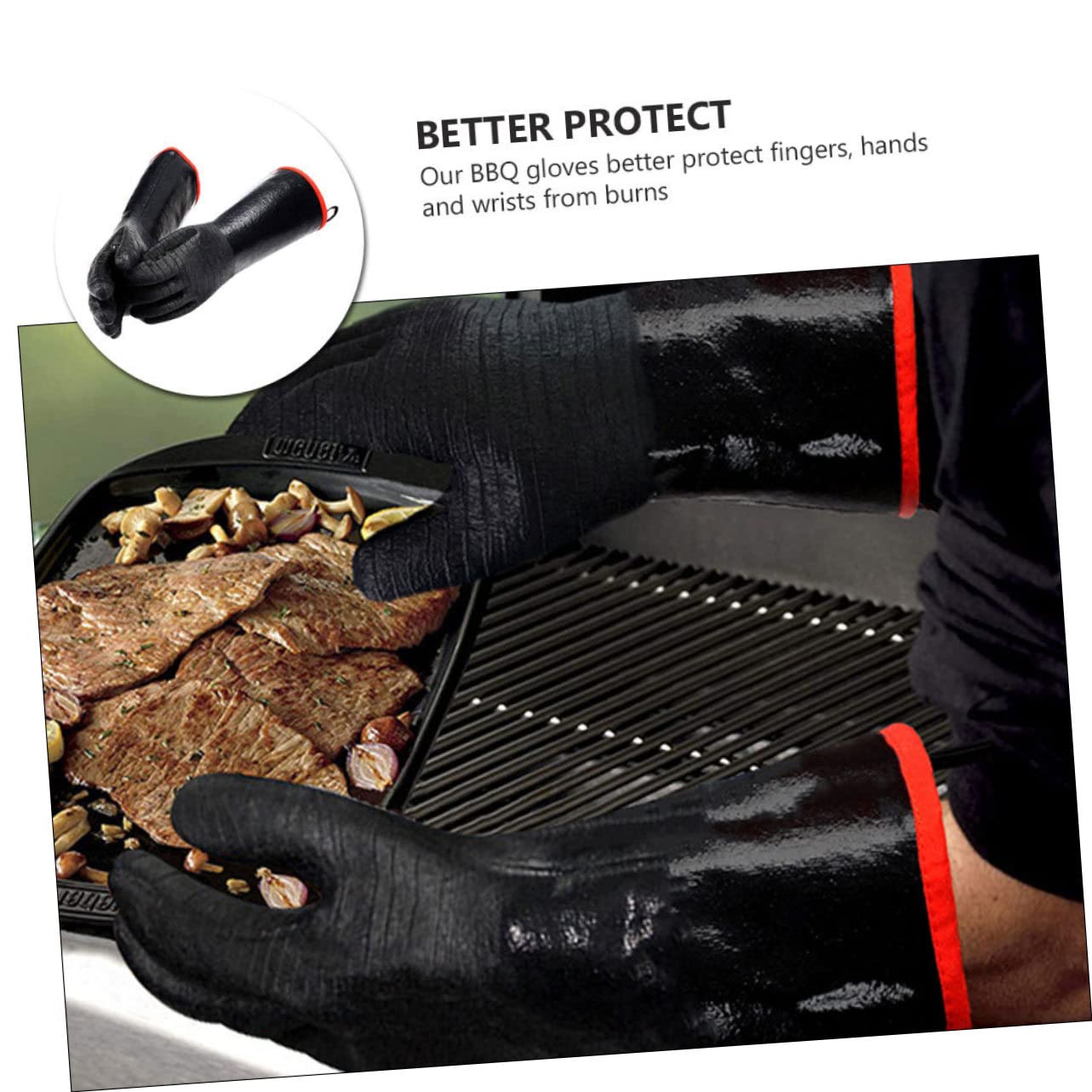 Guanti Resistenti al Calore Neoprene Nero 1 Paio per Barbecue | Impermeabili, Taglio e Presa Antiscivolo, Protezione del Polso, Uso Outdoor e Piano Cottura