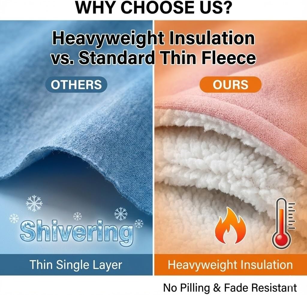 Winter Warm Sherpa Lined Sweatsuits Women Thick Fleece 2 Piece Set Crewneck Pullover Pants Thermal Tracksuit Outfits - Image 5