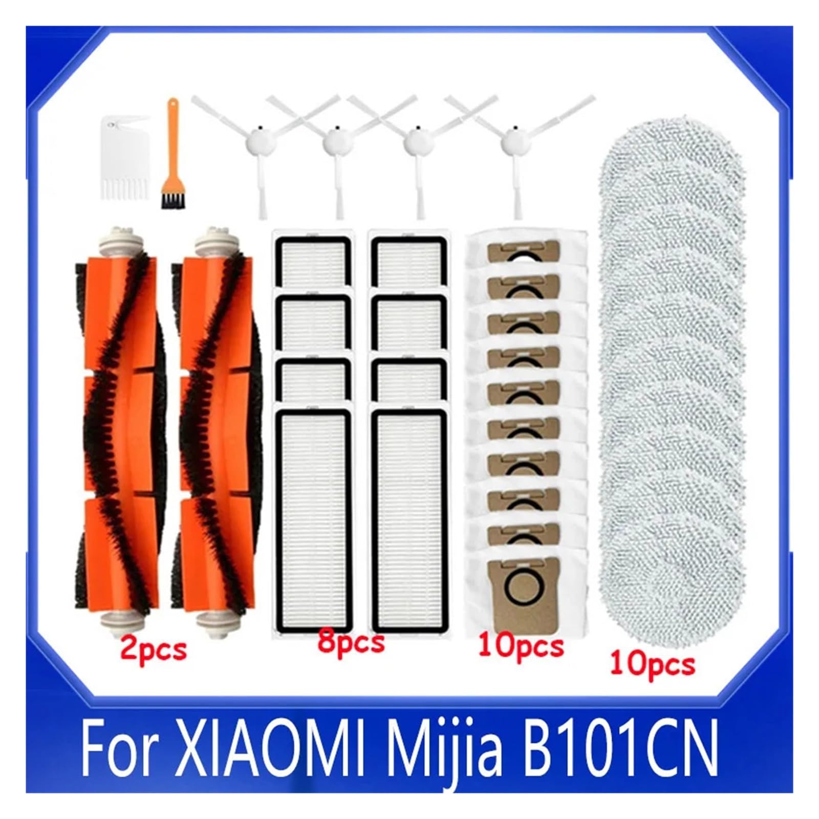 SteFik Accesorios de Repuesto for Filtro de Cepillo Lateral Principal y paño de fregona. Compatible con aspiradora robótica XIAOMI Mijia B101CN (Color : 34pcs)