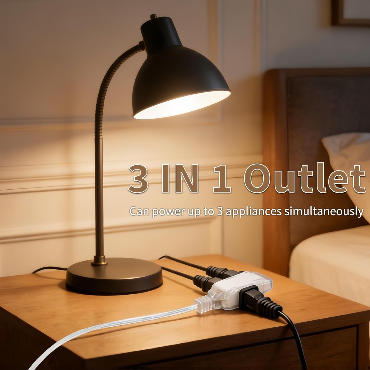 2 Pack 9FT 3 Outlet Clear Extension Cord Indoor Thin, Flat Extension Cord 2 Prong, 3 Polarized Outlets Clear Extension Cords for Light Fixtures, UL-Certified, Home and Office, 7A/125V, 18 AWG