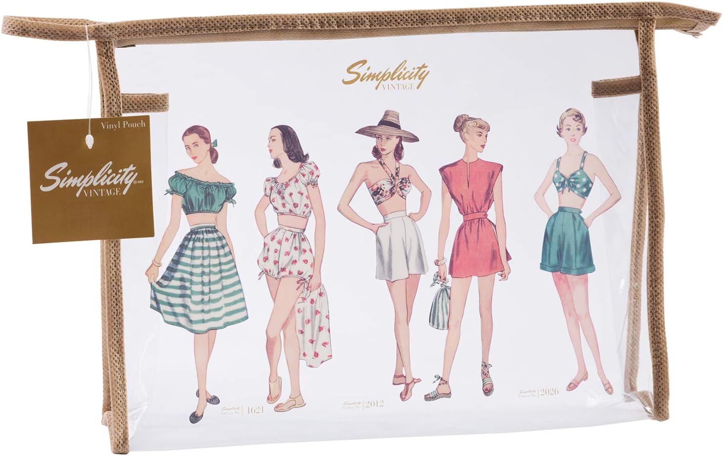 Simplicity Vintage 1940's Fashion Clear Zipper Pouch, 9.5'' x 7'' x 2.25''