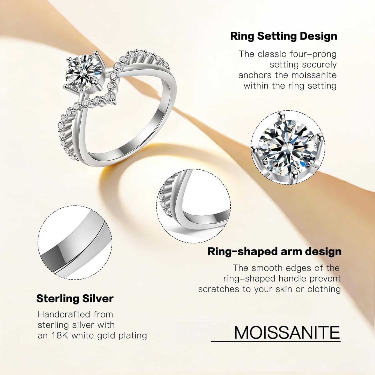 Moissanite Women's Engagement Ring, Moissanite Women's Promise Ring, Sterling Silver Engagement Ring, Fashion Jewelry for Women - Image 4