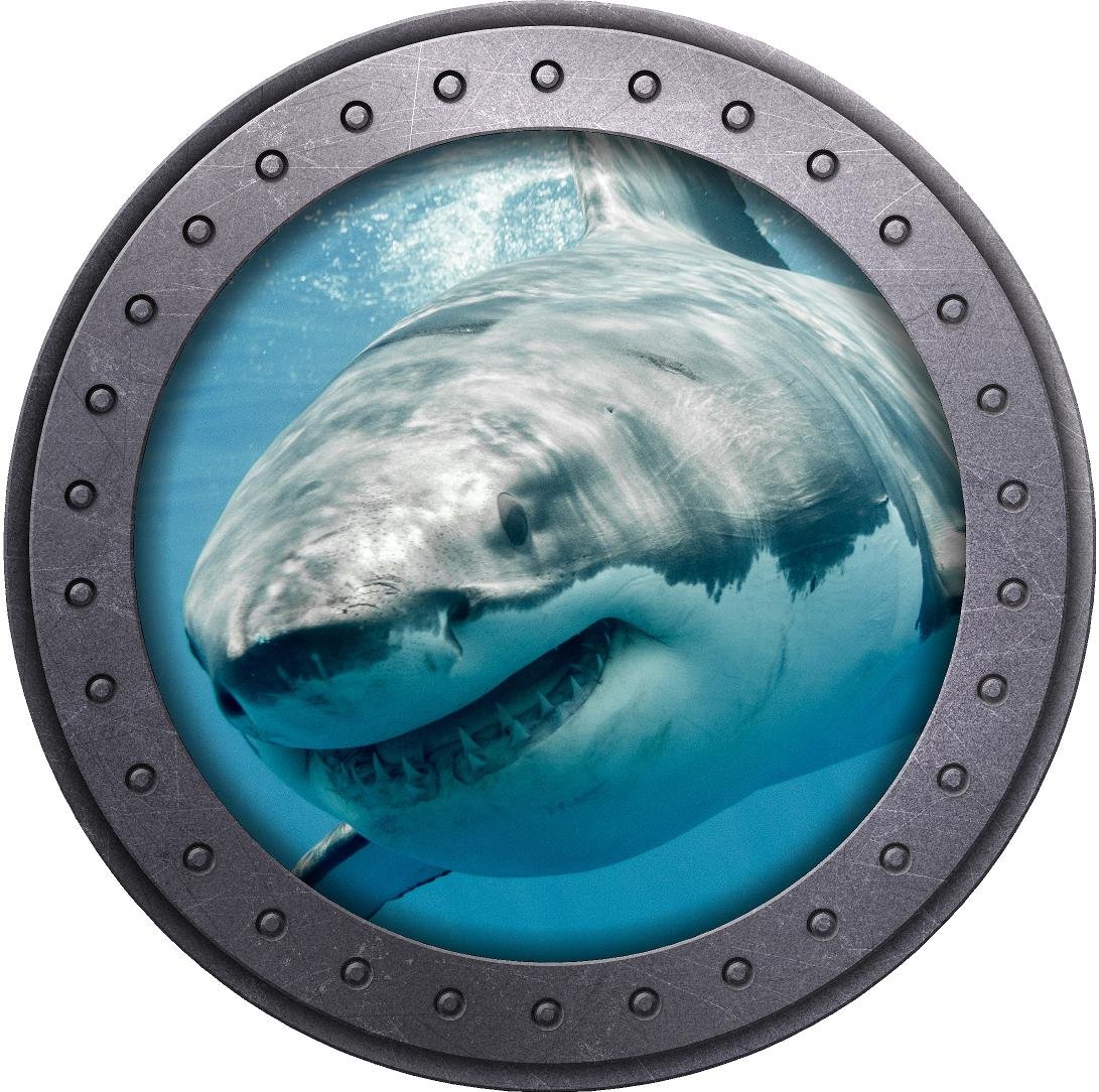 Porthole Window Wall Sticker Shark 3 Port Scape Decal Ocean Sea Animal Submarine Window Peel and Stick Kids Room Decor Wall Art Removable Fabric Vinyl