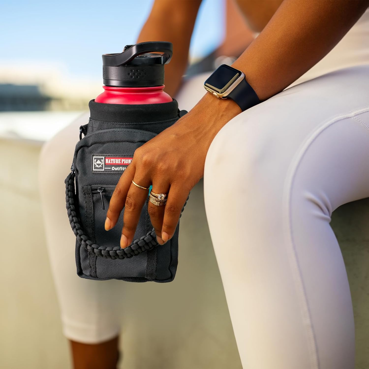 NATURE PIONEOR Water Bottle Holder with Adjustable Strap - 25/32/40oz Insulated Water Bottle Carrier Sling Sleeve with Paracord Handle & 2 Storage Pockets, Hiking, Camping, Gym - Image 6