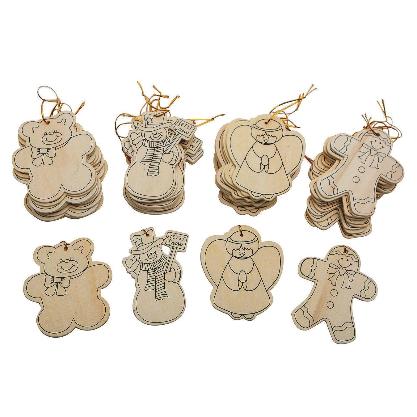 Décorations de Noël en bois brut S&S Worldwide kit créatif suspension sapin à suspendre 48 pièces
