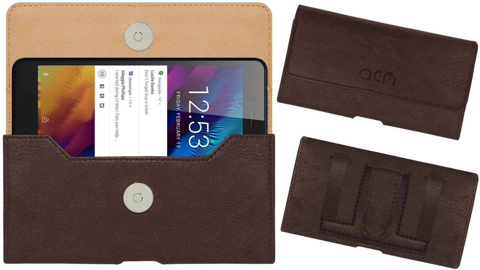 ACM Leather Belt Holster Case Compatible with Kult Gladiator Mobile Cover Clip Brown