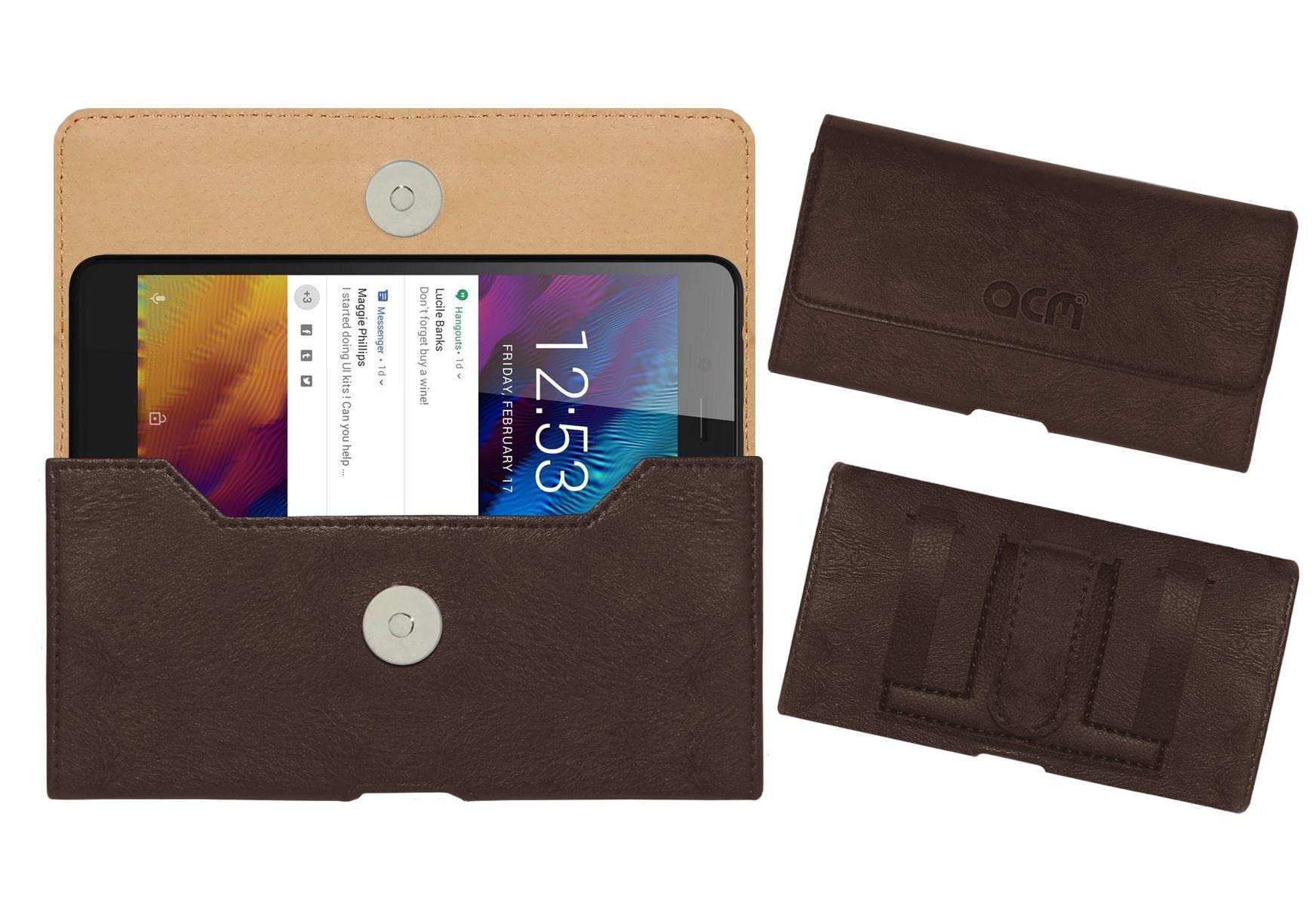 ACM Leather Belt Holster Case Compatible with Kult Gladiator Mobile Cover Clip Brown