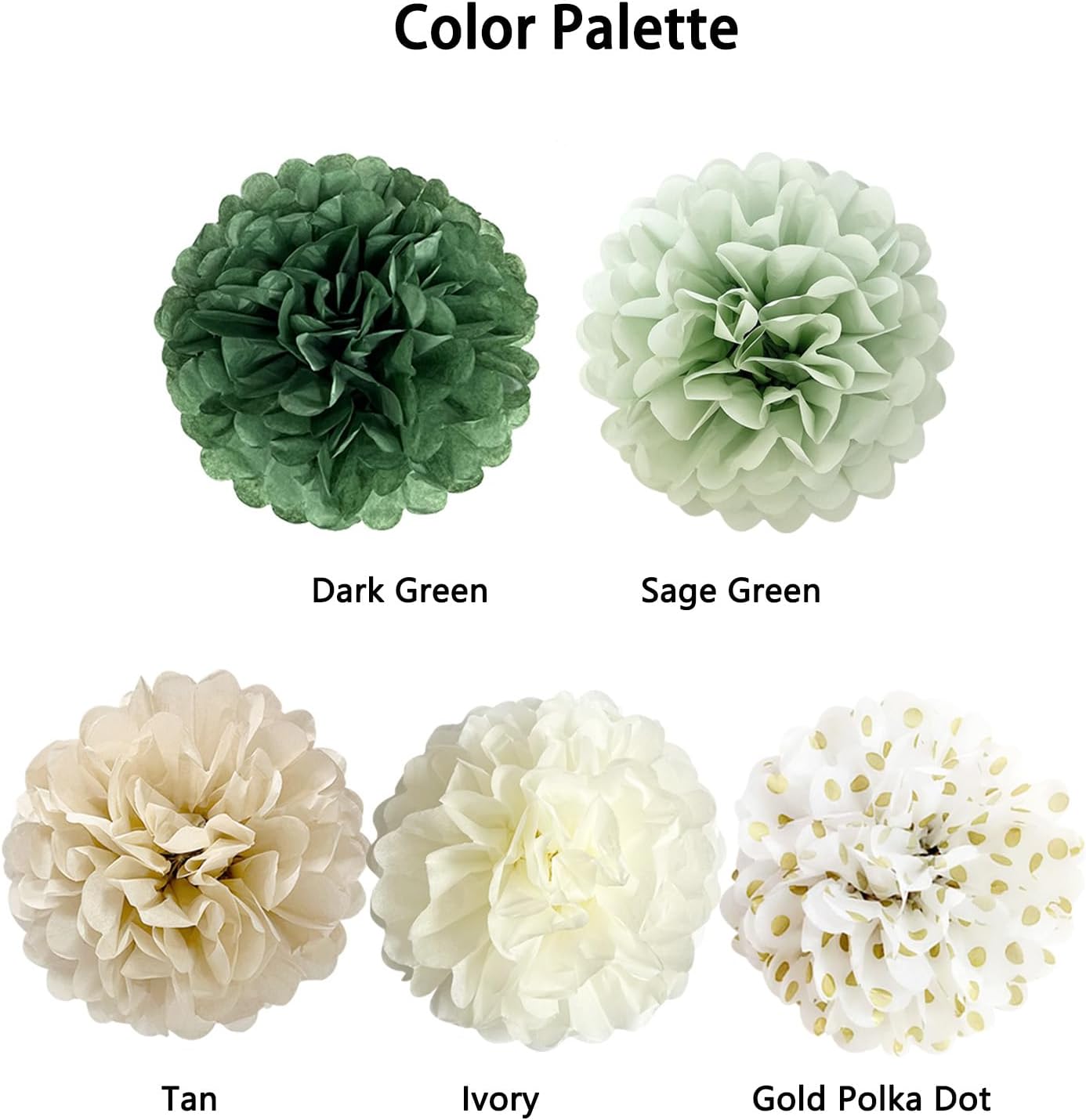 ANSOMO Sage Green Tissue Paper Pom Poms Flowers Party Decorations Birthday Wedding Bridal Baby Shower Classroom Ivory Tan Boho Wild Safari Jungle Botanical Greenery Wall Hanging Décor Supplies