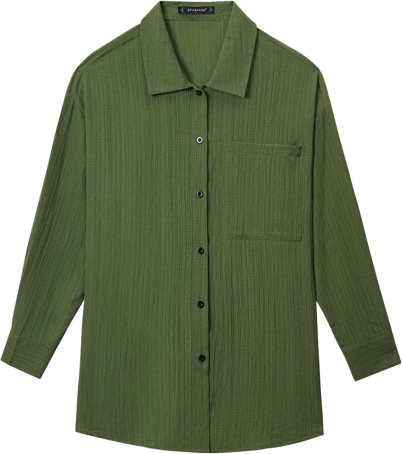 Womens Button Down Shirts Oversize Casual Boyfriend Long Sleeve Button Up Shirt Women Plus Size Blouses Tops with Pocket - Image 2