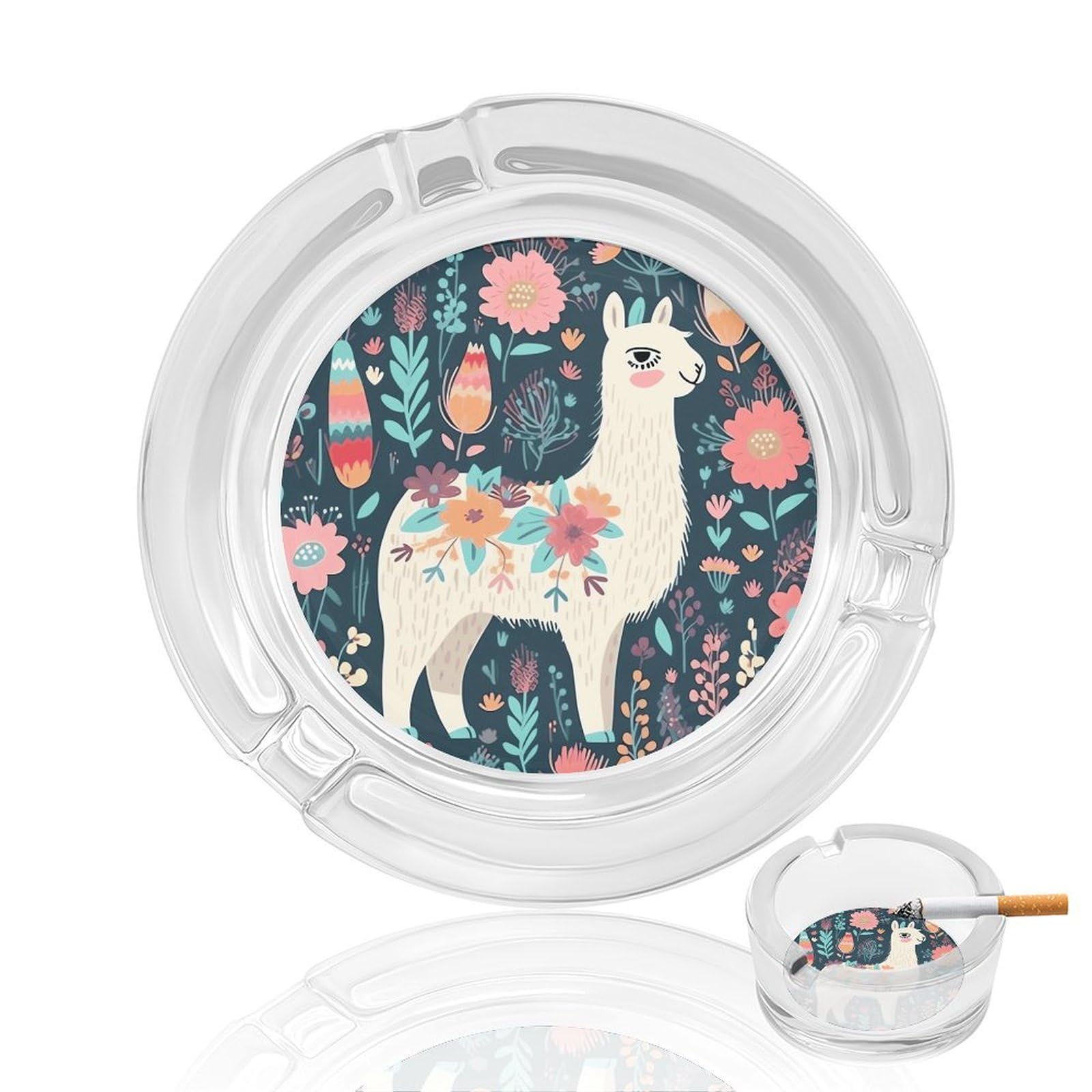 Cendrier rond en verre lama mignon pour cigarettes et cigares au bureau