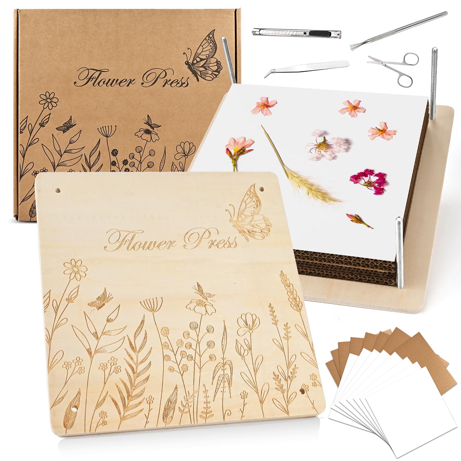 GOLDGE Prensa de flores extragrande para adultos, 27,5 x 27,5 cm, 10 capas de madera con bolsa de almacenamiento, regalos para amantes de las artes y manualidades