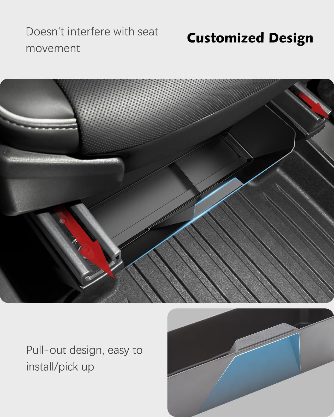 SUMK Front Under Seat Storage Box for Tesla Cybertruck Accessories 2024 2025, ABS & Silicone Underseat Storage Tray Box Organizer for Cybertruck [2 Pack]