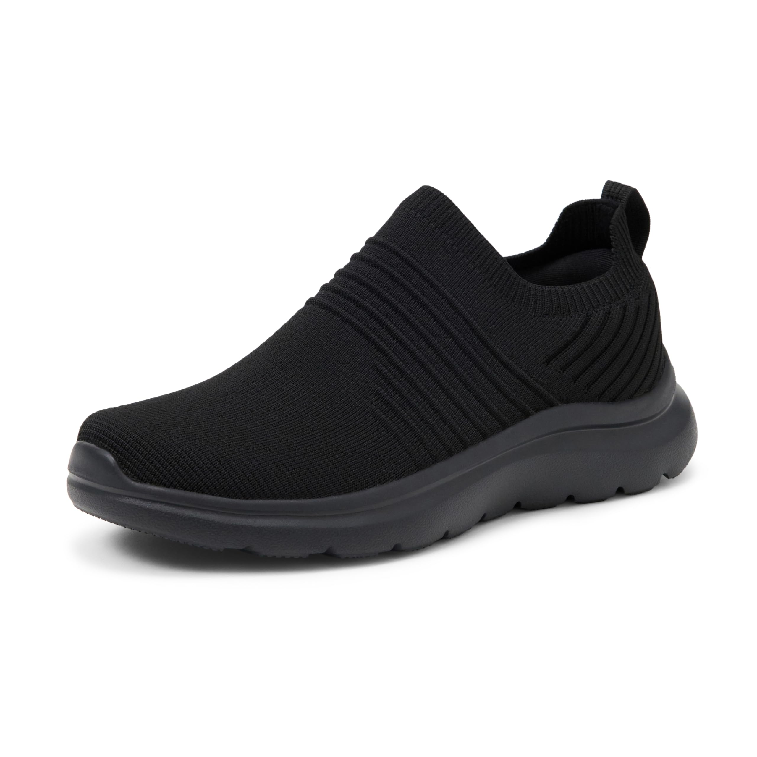 Amazon Essentials Women's Slip-On Lightweight Knit Walking Shoes, Black/Black, 5